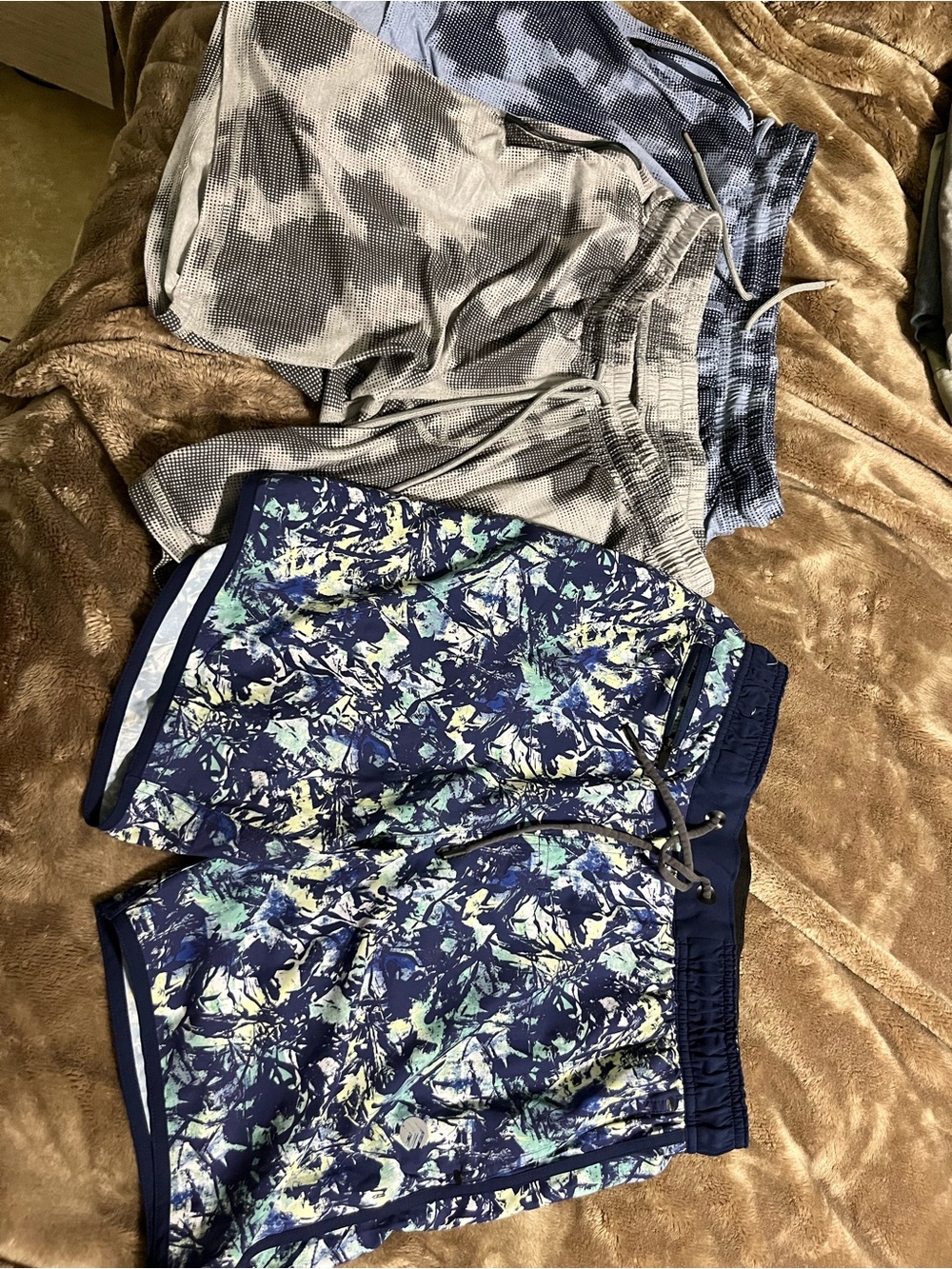 Solaris Navy Athletic Shorts with Aqua and Cream Abstract Print